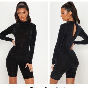 Black Glitter Long Sleeve Unitard
